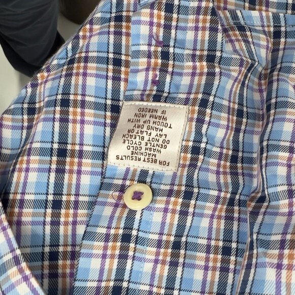 Peter Millar Mens Small Plaid Button-Up Shirt Blue Purple 100% Cotton Long Sleev - Picture 6 of 7